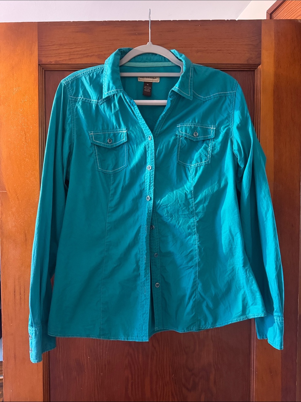 Bit & Bridle Teal Button-Up Denim Jacket